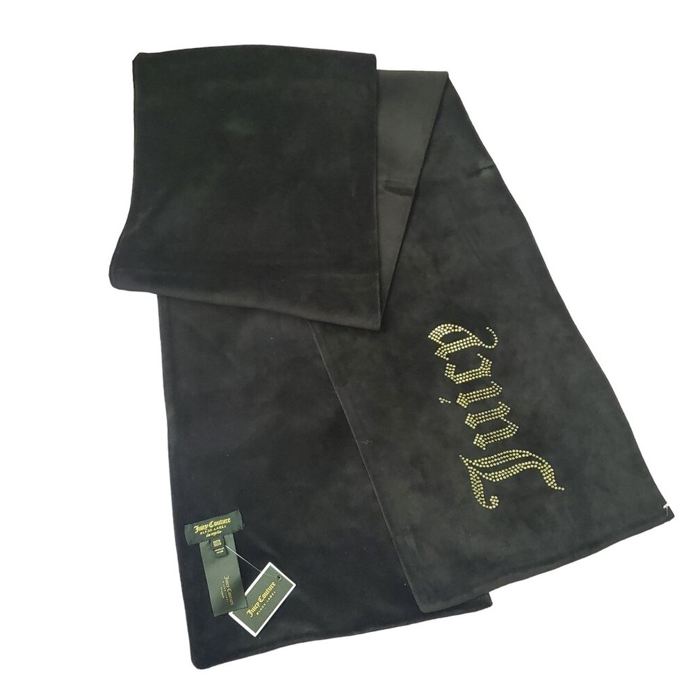 Juicy Couture‎ Black Label Velour Embellished Scarf With Rhinestone Detail new